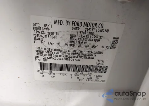 2011 Ford Edge Sel z USA, uszkodzony, nr VIN 2FMDK3JCXBBB26725